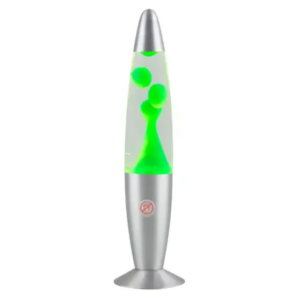 Modern lava lamp with green bubbles inside, creating a mesmerizing glow and relaxing ambiance. Perfect for science decor and educational spaces.