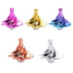 Vibrant spiral glass sculptures in pink, gold, blue, orange, and clear, showcasing modern artistic design for home or office decoration.