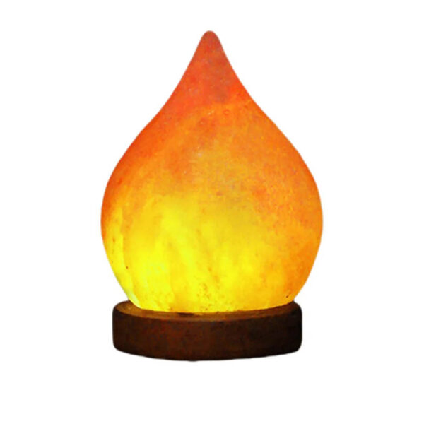 Salt lamp night light with warm glow, Himalayan salt crystal on wooden base, ideal for home decor and relaxation.