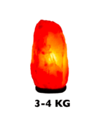 Himalayan salt lamp emitting warm orange glow, weighing between 3-4 kg, perfect for home decor and creating a cozy atmosphere.