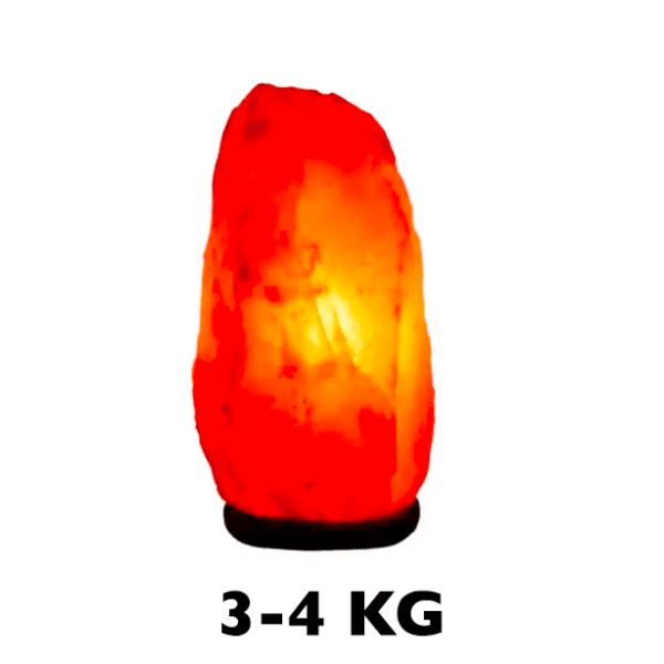 Himalayan salt lamp emitting warm orange glow, weighing between 3-4 kg, perfect for home decor and creating a cozy atmosphere.