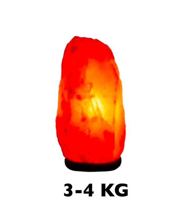 Himalayan Salt Lamp with Weight Indicator Himalayan salt lamp emitting warm orange glow, weighing between 3-4 kg, perfect for home decor and creating a cozy atmosphere.