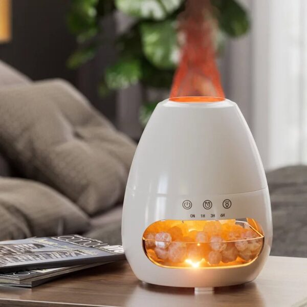 Modern air purifier with aromatherapy diffuser, LED light, and ultrasonic technology for clean, fresh air in home or office.