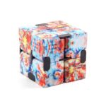 Bright tie-dye patterned cube puzzle with black connectors, ideal for educational and recreational use, promoting problem-solving skills and creativity.