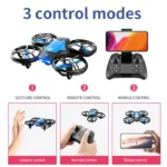 Compact mini drone featuring gesture, remote, and mobile control modes for easy flying and fun. Perfect for educational and recreational use.