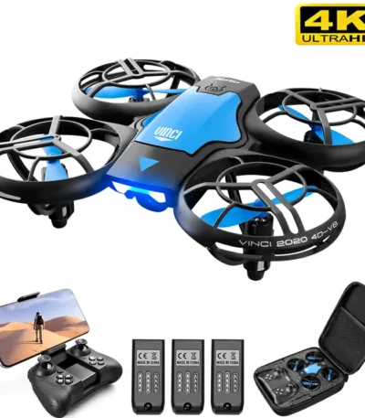 High-quality mini drone with camera, remote control, and protective guards, ideal for beginners and experienced flyers. Features 4K HD video recording, easy controls, and portable design for outdoor a.