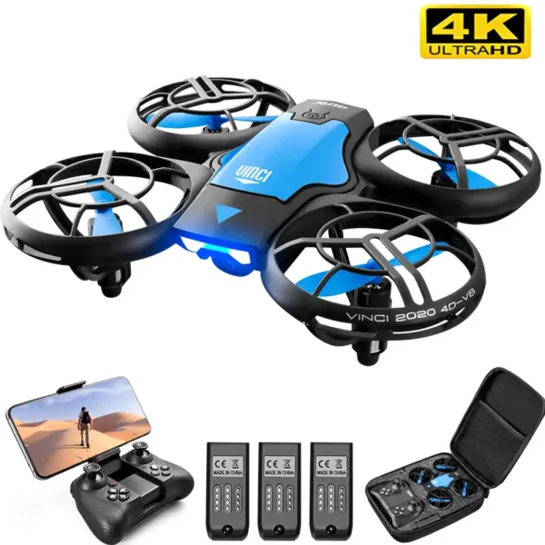 High-quality mini drone with camera, remote control, and protective guards, ideal for beginners and experienced flyers. Features 4K HD video recording, easy controls, and portable design for outdoor a.