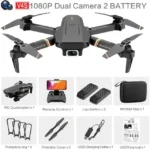 Compact drone with dual 1080P cameras, remote control, extra batteries, storage case, and accessories for aerial photography and educational use.