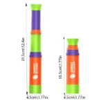 Colorful carrot-shaped telescope toy for kids, featuring green, purple, and orange sections, ideal for educational play and science exploration.