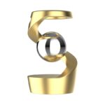 Modern metallic sculpture of the number 3 with a sleek, futuristic design in gold and silver tones, perfect for science decor or educational displays.