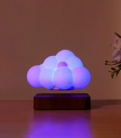 Color-changing LED cloud night lamp on wooden base, ideal for bedroom decor, kids' rooms, and creating a relaxing atmosphere with soft, ambient lighting.