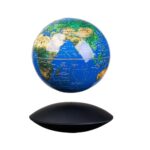 Interactive globe toy with a sleek black stand, ideal for educational purposes and science decor, perfect for learning geography and world facts.