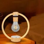 LED filament light bulb with wooden frame, modern decorative lighting for home or office.