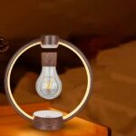 Modern decorative light bulb encased in a circular wooden frame, creating a stylish and functional piece of home decor.