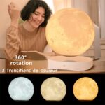 Moon lamp with 3 color transition options and 360-degree rotation for an immersive lighting experience. Perfect for educational decor and science-themed rooms.