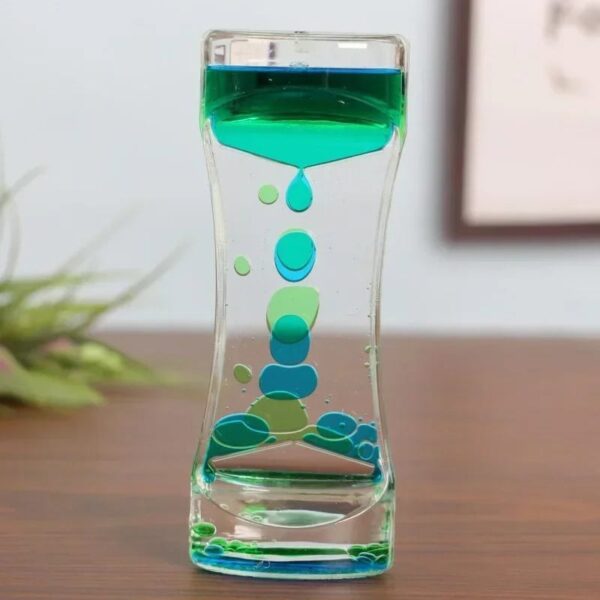 Colorful Hourglass with Liquid and Bubbles.