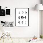 Modern minimalist wall art featuring moon phases in black and white, perfect for science-themed decor or educational spaces.