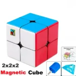 Colorful magnetic cube puzzle with white, red, and blue sides, ideal for educational and brain-teasing activities. Compact design perfect for learning and fun.