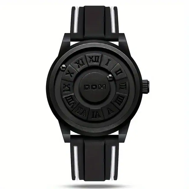 Modern black wristwatch with Roman numeral dial and silicone strap, stylish and functional accessory for everyday wear.