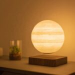 LED planet lamp with warm glow, decorative night light for home or office.