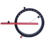 A circular educational calendar with a movable red slider and black markers for months, days, and time measurement, designed for teaching time and date concepts.