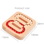 Wooden bead maze puzzle with colorful beads and sliding blocks, designed for children's educational development and fine motor skills.