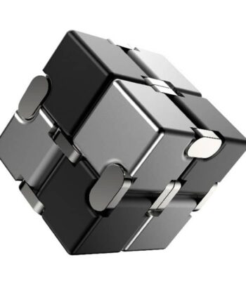 A metallic magnetic puzzle cube with interlocking pieces, showcasing a modern and innovative design for educational and science-themed decor.