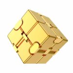 Shiny gold Rubik's Cube puzzle with a metallic finish, showcasing a classic 3x3 cube design.