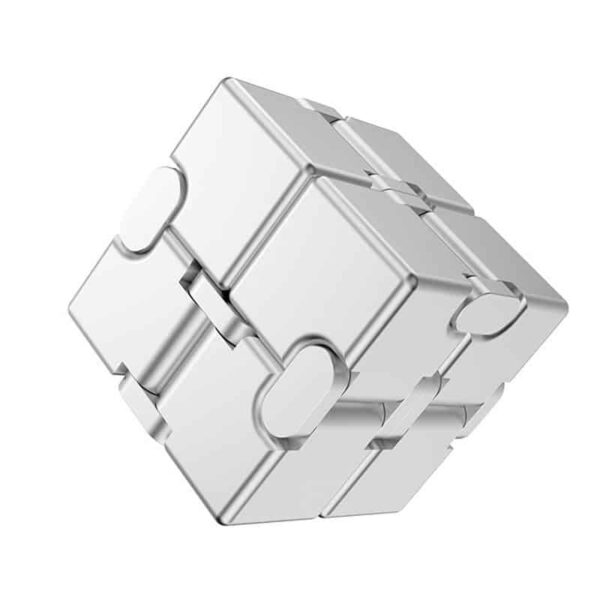 A metallic magnetic puzzle cube with interlocking pieces, designed for science and educational purposes, showcasing a complex geometric structure.