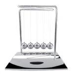 Newton's Cradle desktop physics toy with five swinging metal balls, demonstrating conservation of momentum and energy. Perfect for science enthusiasts, educational settings, and modern decor.