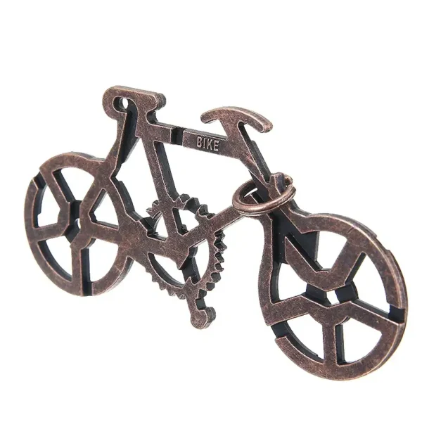 Metal bicycle gear puzzle for educational and decorative purposes.