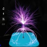 A vibrant plasma ball emitting purple lightning-like streams of electrical energy, showcasing a captivating science demonstration.