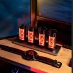 Vintage Nixie Tube Clock with Four Tubes Displaying Time.