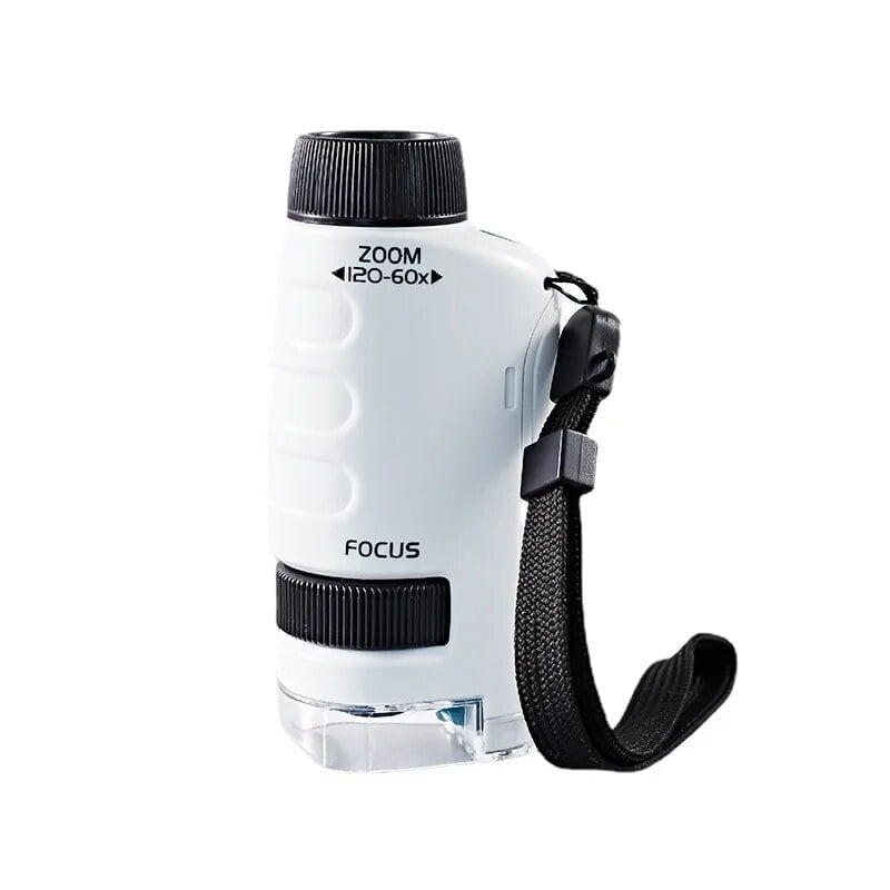 Microscope with zoom feature and strap Zoom Microscope with Focus and Strap for Educational Use.