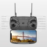 Wireless drone remote control with smartphone camera, featuring multiple buttons for speed, direction, and trimming adjustments, ideal for aerial photography and hobby flying.