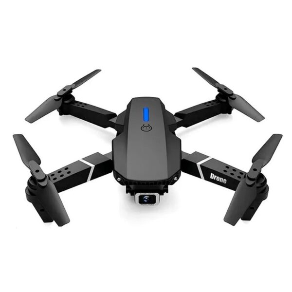 Compact black drone with four propellers and built-in camera, ideal for aerial photography and videography enthusiasts.