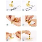Step-by-step guide to assembling a magnetic science toy with gold-colored components and a stand, demonstrating the assembly process for educational purposes.