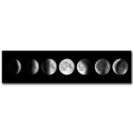Series of images showing the different phases of the moon from new moon to full moon and back, illustrating the lunar cycle.