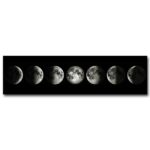 Sequence of lunar phases showing the moon's cycle from new moon to full moon and back, illustrating the different appearances of the moon throughout its orbit.