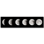 Series of moon phases showing the lunar cycle from new moon to full moon in a horizontal layout.