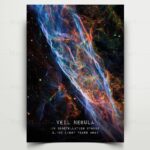 Stunning image of the Veil Nebula showcasing vibrant colors and intricate details of this cosmic remnant in the Cygnus constellation, illuminated by light from 2,100 years ago.