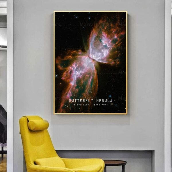 Stunning image of the Butterfly Nebula showcasing vibrant colors and cosmic details, perfect for science decor and educational displays.