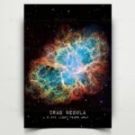 Stunning image of the Crab Nebula, a supernova remnant, showcasing vibrant colors and intricate filaments in space. Perfect for science decor and educational displays.