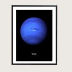 Framed poster of Neptune, the eighth planet in the solar system, showcasing its striking blue color and atmospheric details, ideal for science decor and educational spaces.