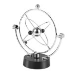 Modern atomic model desktop display with metallic spheres and orbiting electron paths, ideal for science decor and educational purposes.