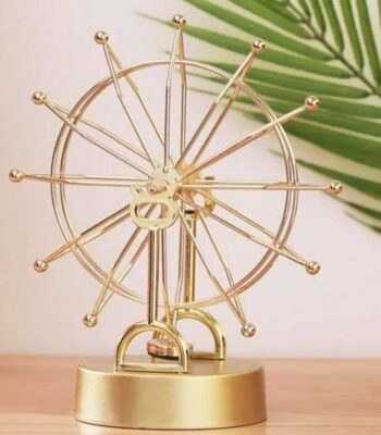 Elegant gold Ferris wheel desk ornament with intricate design, perfect for science decor and educational display.