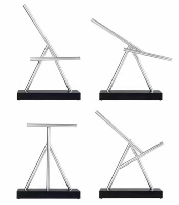 Modern metallic geometric sculpture for science decor and educational displays.