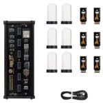 Advanced microcontroller development board with multiple LEDs, SD card slots, and USB cable for educational and DIY electronics projects.