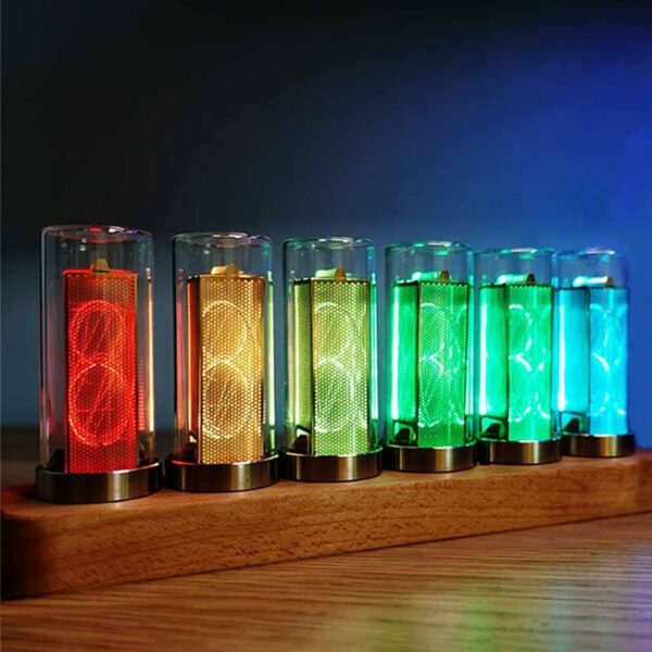 Colorful LED Nixie Tube Display with Illuminated Numbers.