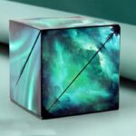 A visually striking cube with swirling green and blue aurora patterns, perfect for science decor and educational displays.